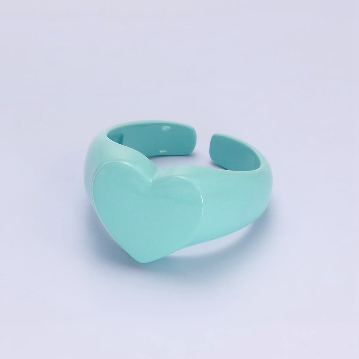 Enamel Baby Blue Heart Signet Y2K Statement Ring Adjustable Ring for Single Lady | O-563