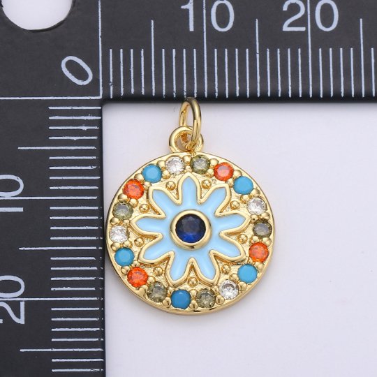 Enamel Flower Pendant, Dainty 14k Gold Filled Daisy Charm - Micro Pave Floral Garden Spring Summer Jewelry for Necklace Component Supply  D-629