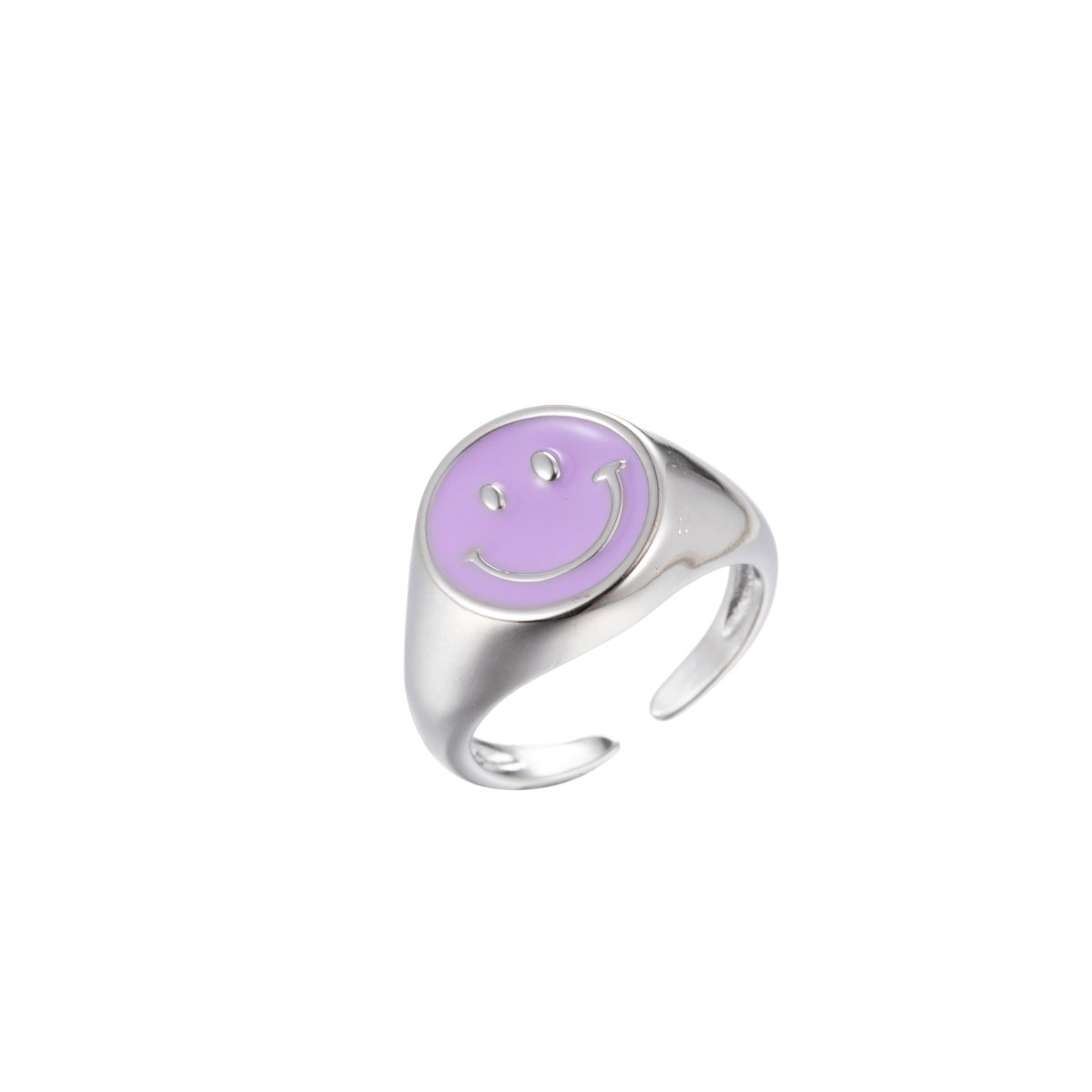 Enamel Happy Face Ring, Silver Smiley Face Signet Ring Y2K Jewelry Inspired O-892~O-901