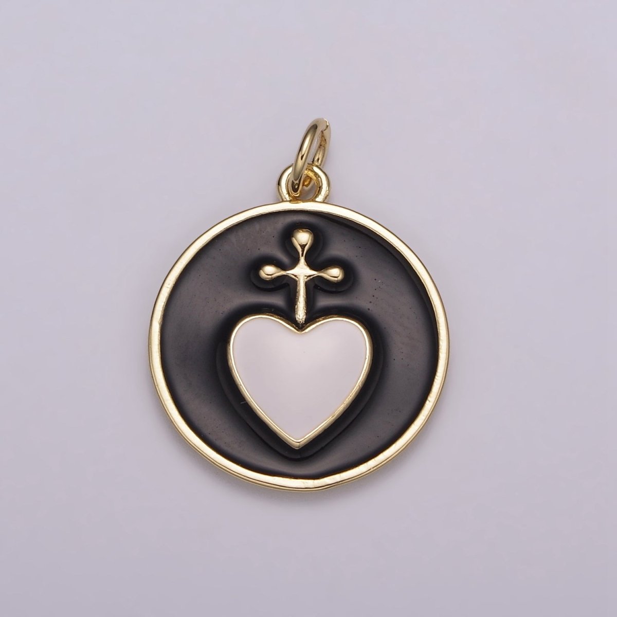 Enamel Heart Cross Pendant, Earrings pendant, Bracelet Charm, Necklace Pendant Green White Black Pink Religious jewelry making E-615-E-618