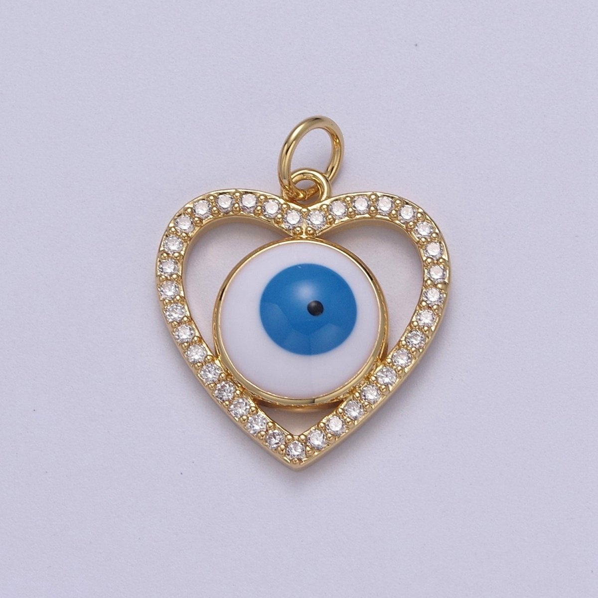 Enamel Heart Evil Eye Pendant Micro Pave Heart 14k Gold Filled Charm Necklace-DIY Jewelry Making W-189
