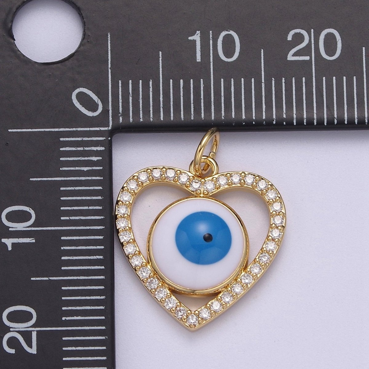 Enamel Heart Evil Eye Pendant Micro Pave Heart 14k Gold Filled Charm Necklace-DIY Jewelry Making W-189