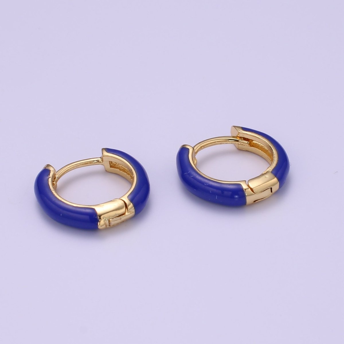 Enamel Hoop Earrings • Colorful gold cartilage hoop • Dainty huggie hoop earrings Neon Blue Pink Green Orange Teal White Earring 15mm P-063~P-071