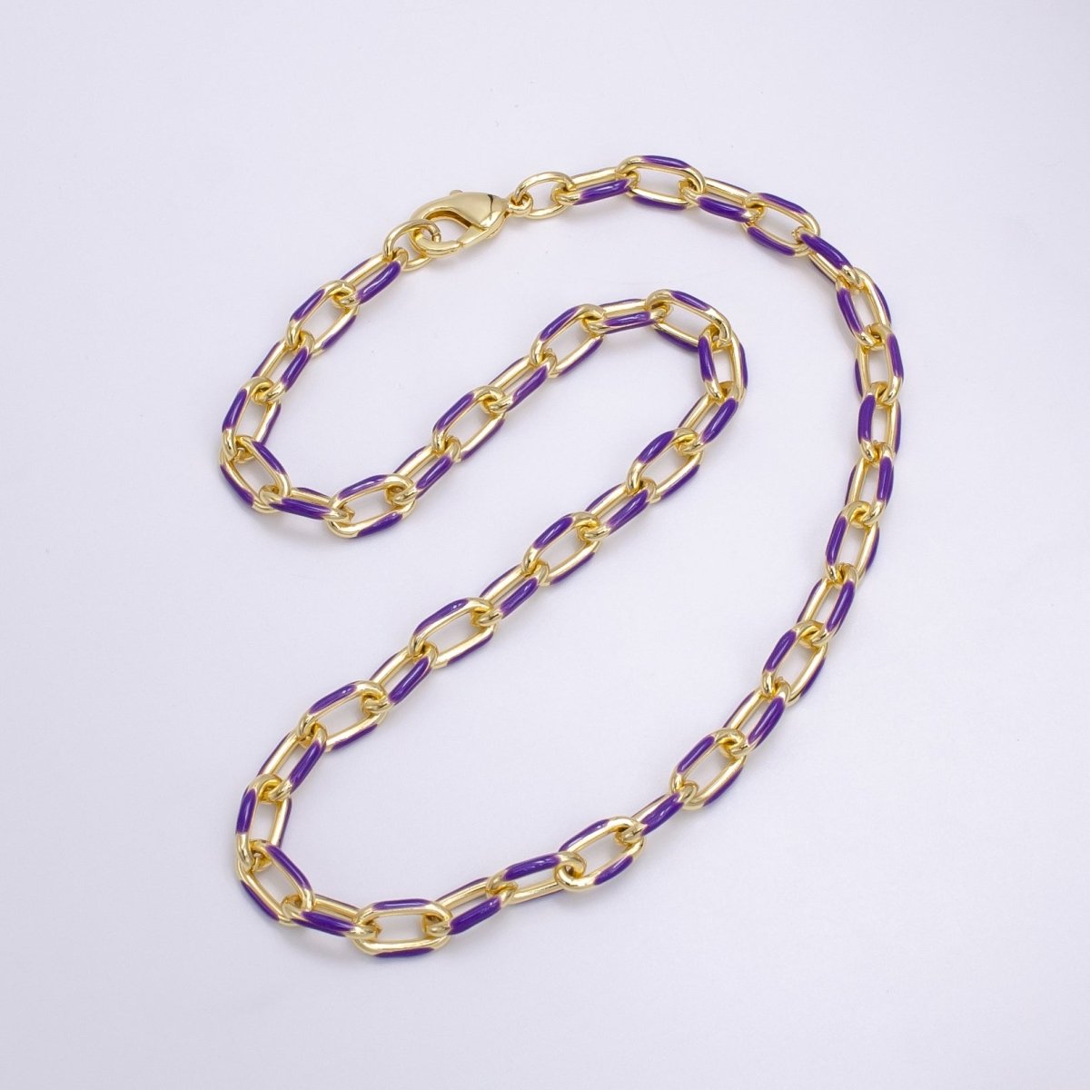 Enamel Paper-Clip Necklace 18Inch Neon Color in Gold | WA-2284 ~ WA-2299