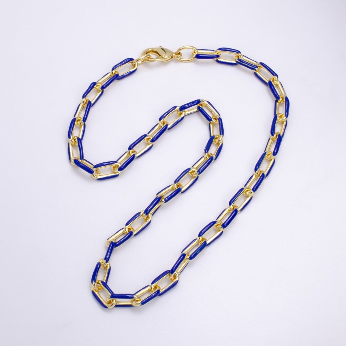 Enamel Paper-Clip Necklace 18Inch Neon Color in Gold | WA-2284 ~ WA-2299