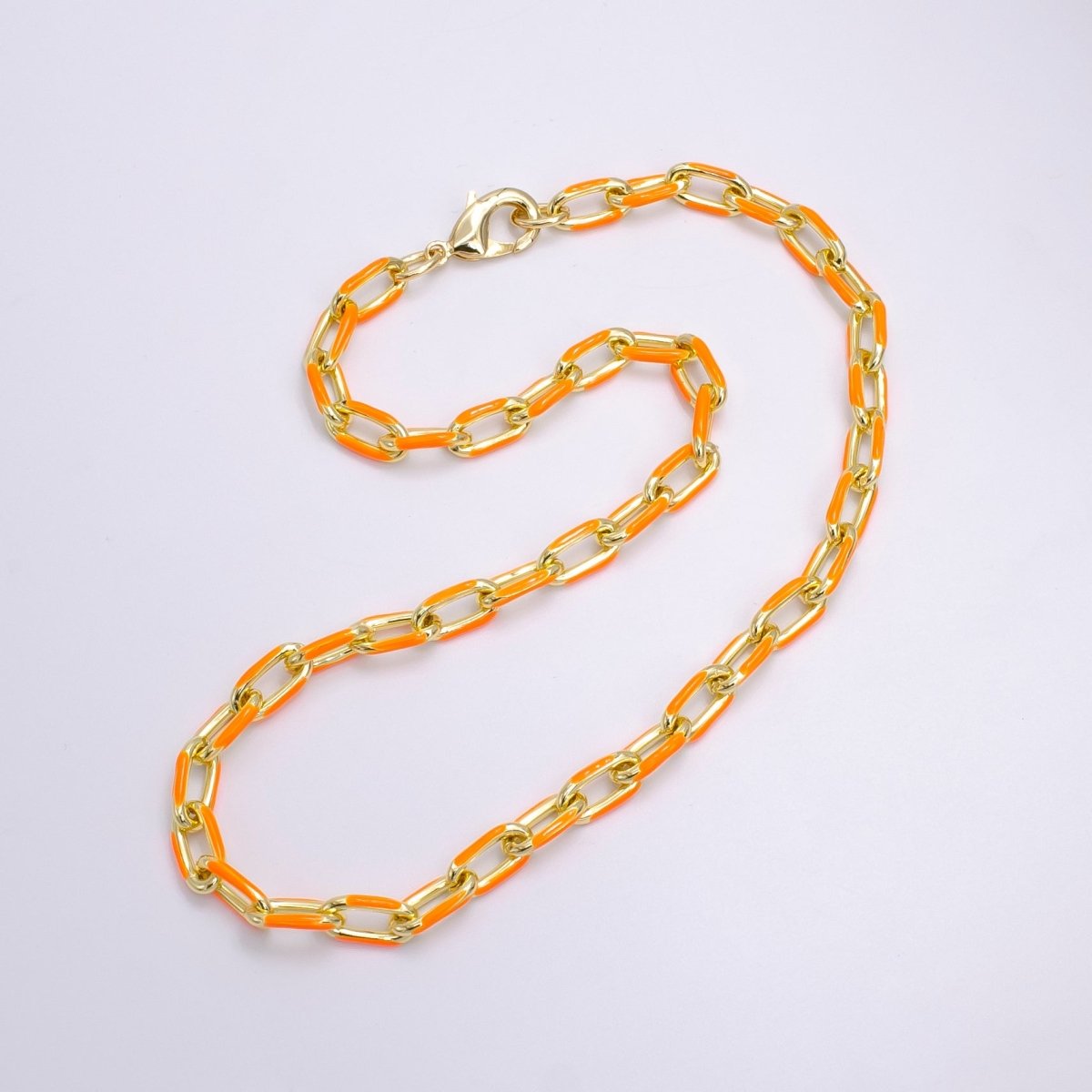 Enamel Paper-Clip Necklace 18Inch Neon Color in Gold | WA-2284 ~ WA-2299