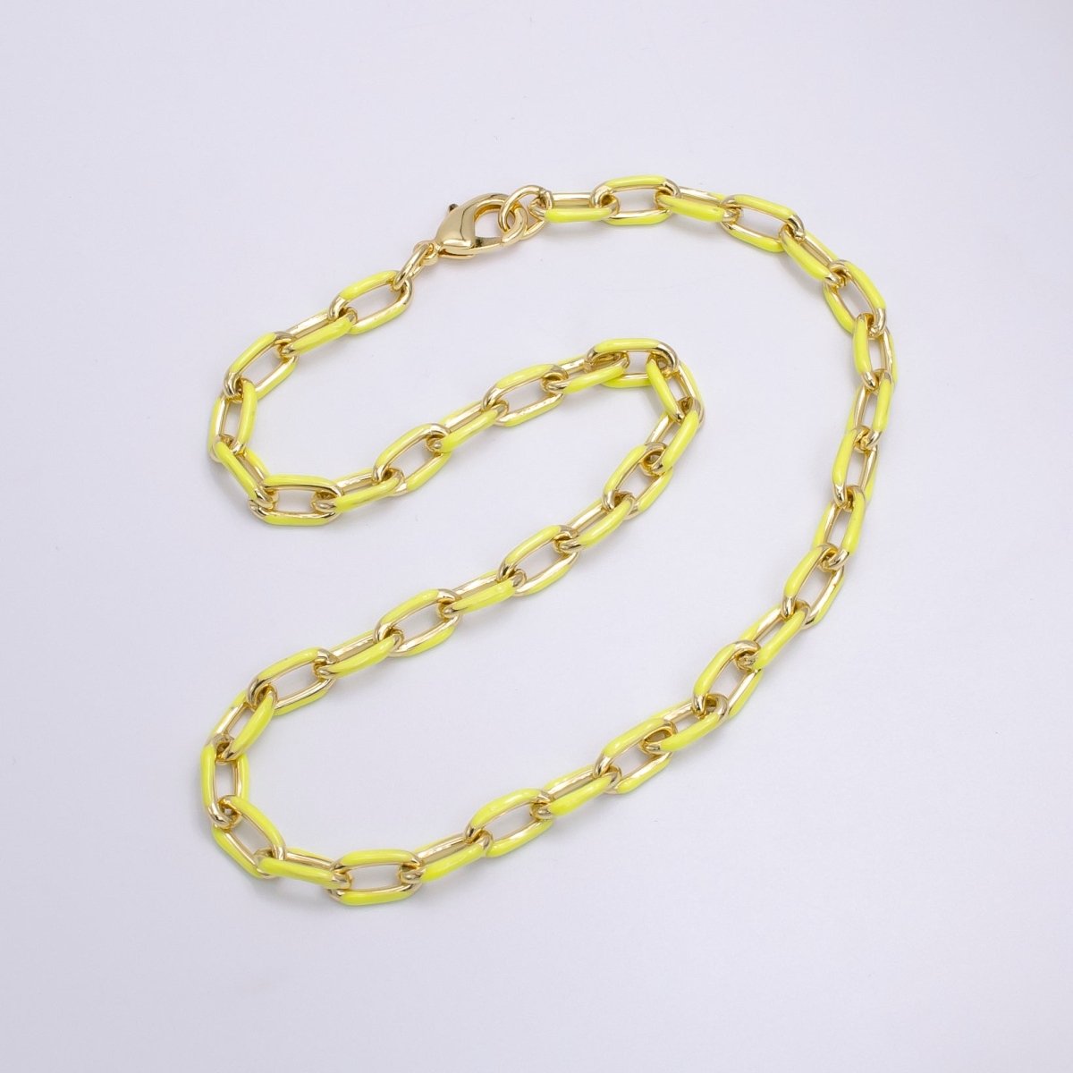 Enamel Paper-Clip Necklace 18Inch Neon Color in Gold | WA-2284 ~ WA-2299