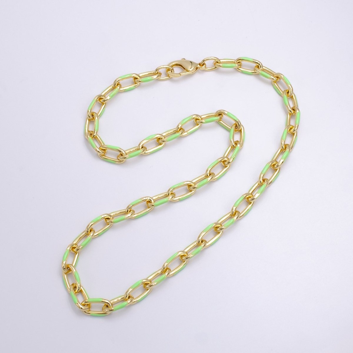 Enamel Paper-Clip Necklace 18Inch Neon Color in Gold | WA-2284 ~ WA-2299