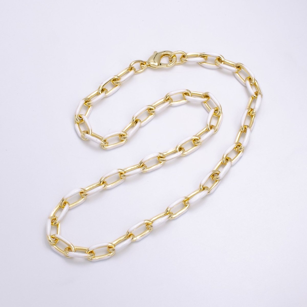 Enamel Paper-Clip Necklace 18Inch Neon Color in Gold | WA-2284 ~ WA-2299