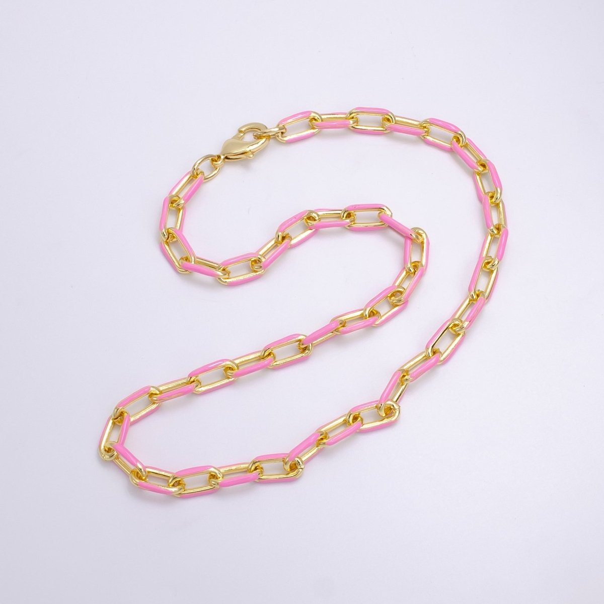 Enamel Paper-Clip Necklace 18Inch Neon Color in Gold | WA-2284 ~ WA-2299