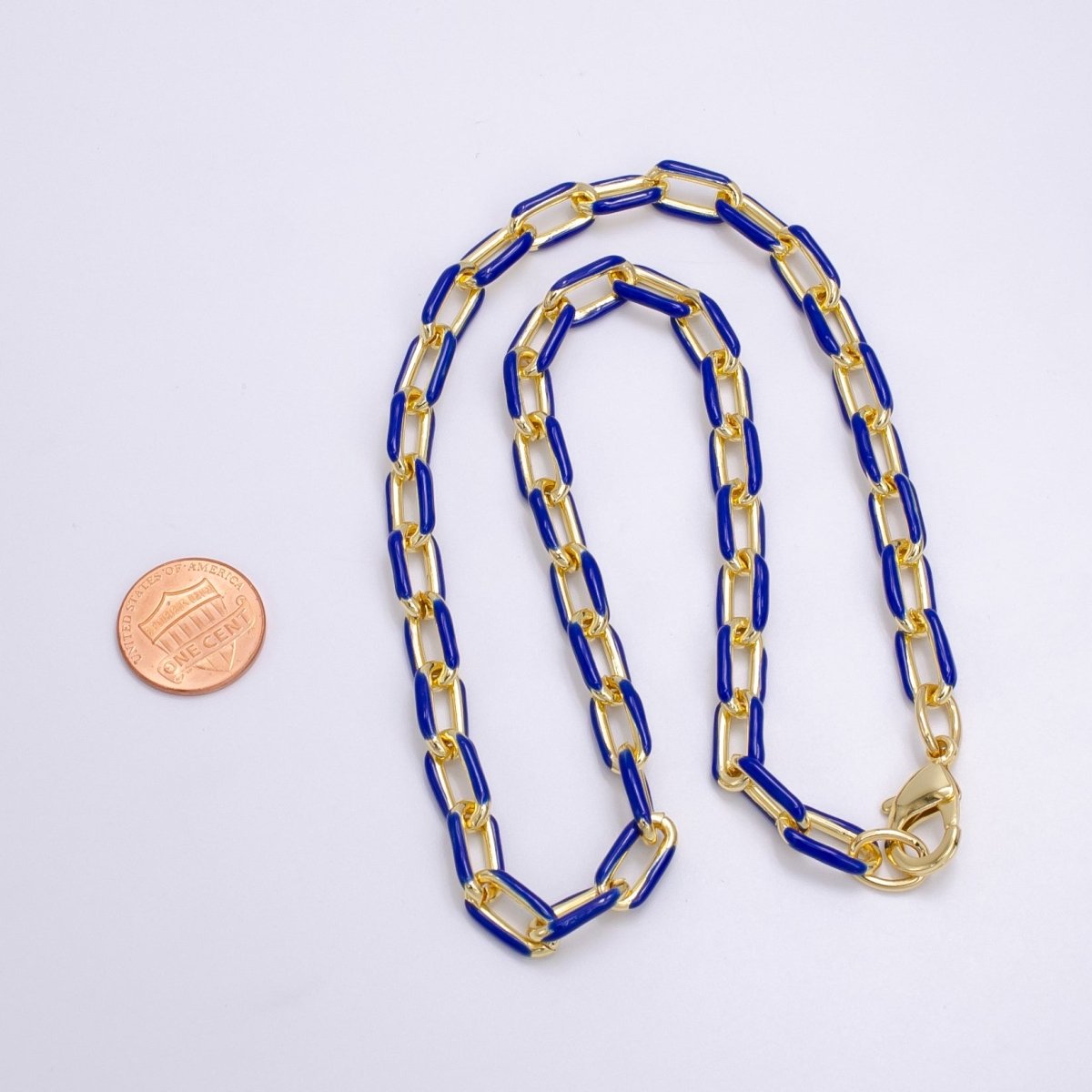 Enamel Paper-Clip Necklace 18Inch Neon Color in Gold | WA-2284 ~ WA-2299