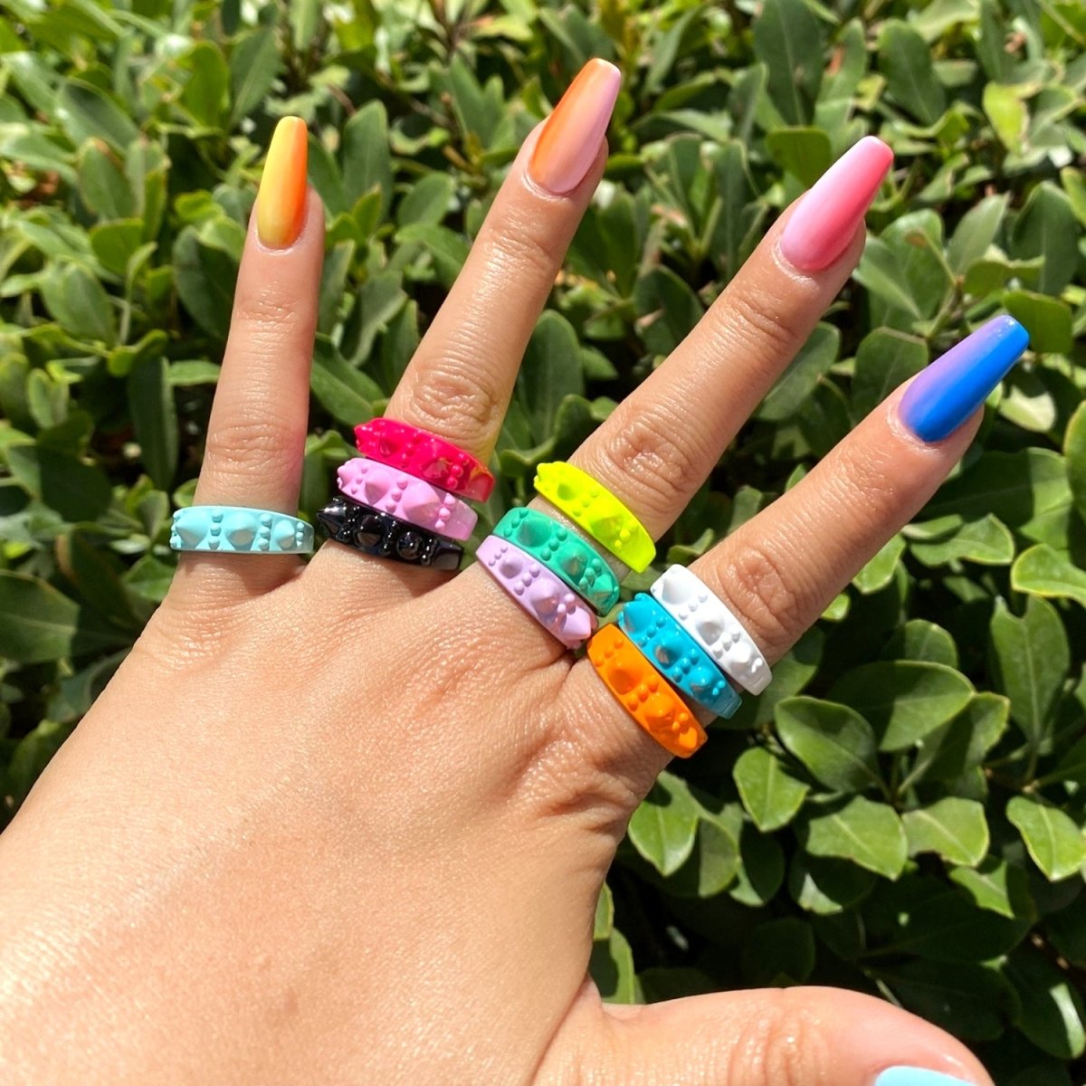 Enamel Pyramid Ring - Statement Ring - Spike Ring - Stud Ring - Geometric Ring - Stacking Ring Y2K Neon Colorful Ring Unisex Jewelry
