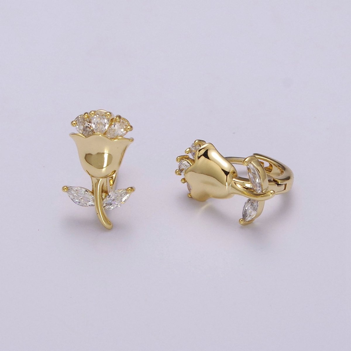 English Rose Huggie Earring - Tiny Gold Rose Flower Earring - Dainty Flower Hypoallergenic Earrings T-218