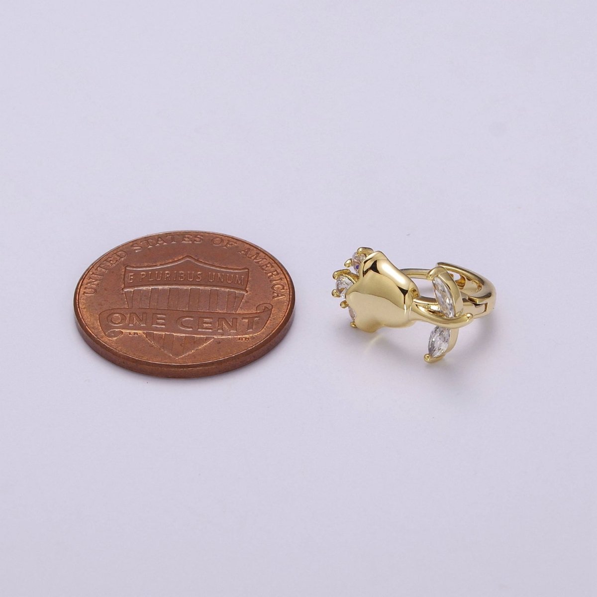 English Rose Huggie Earring - Tiny Gold Rose Flower Earring - Dainty Flower Hypoallergenic Earrings T-218