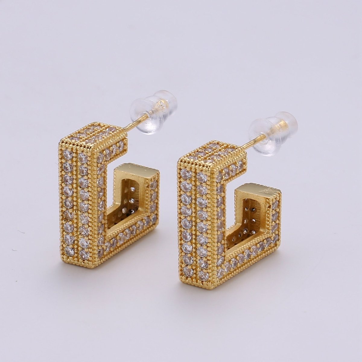 Ethnic Design 24K Gold Plated Pave CZ Stud Earring, Gold filled Micro Pave Earring for DIY Earring Craft Supply Jewelry Making Q-410