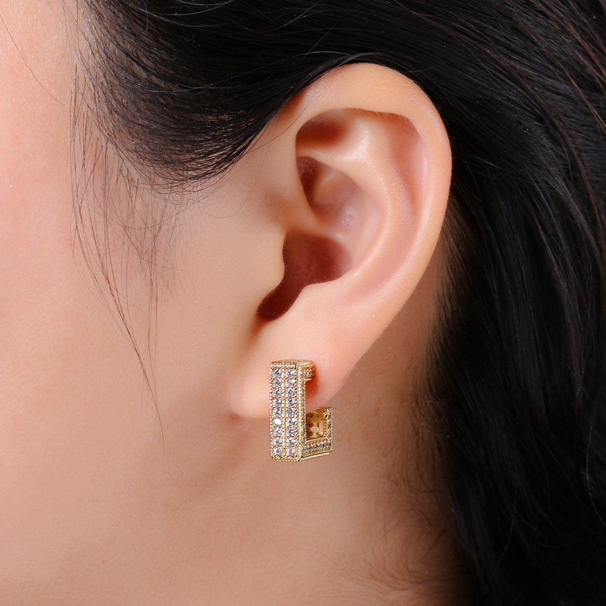 Ethnic Design 24K Gold Plated Pave CZ Stud Earring, Gold filled Micro Pave Earring for DIY Earring Craft Supply Jewelry Making Q-410