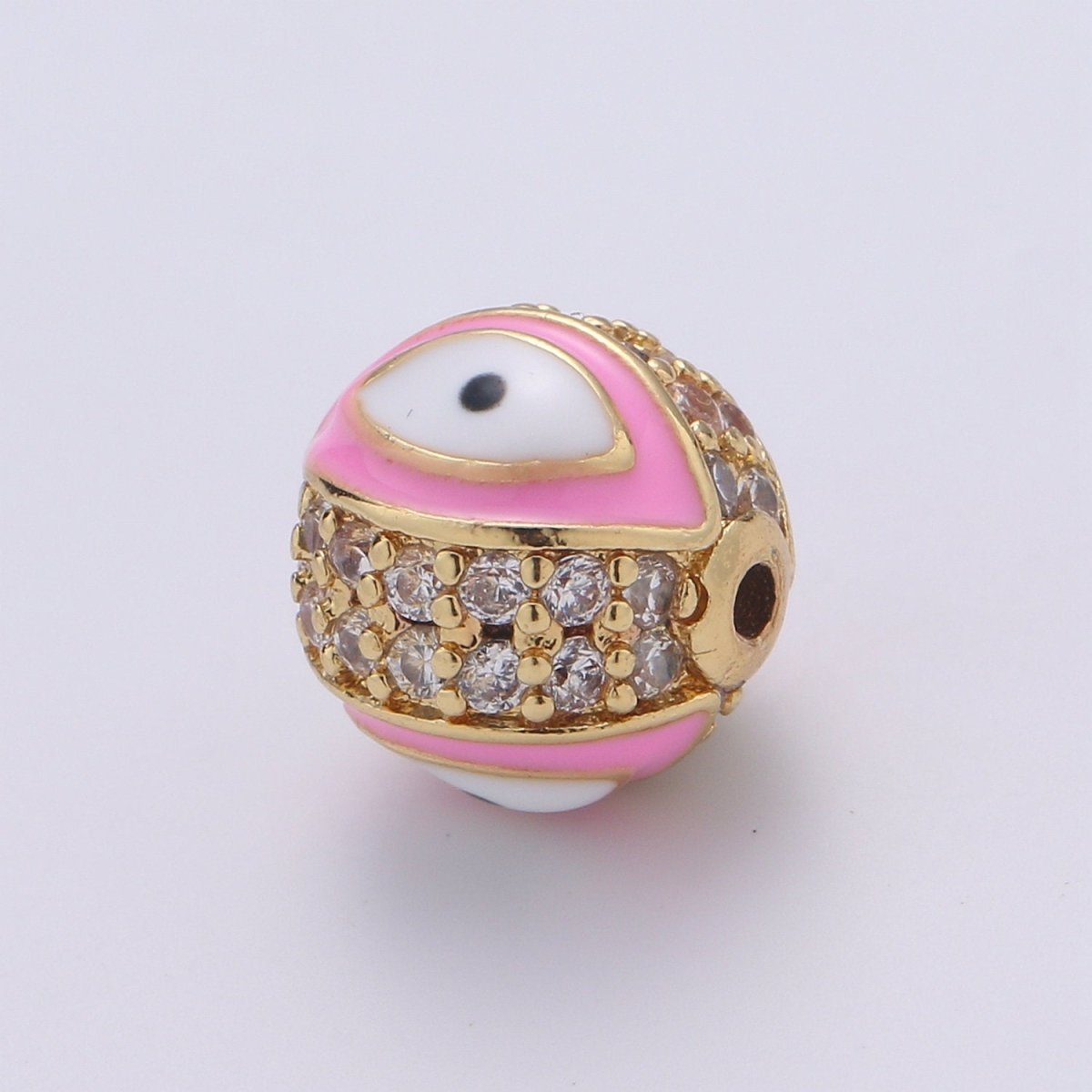 Evil Eye Beads - Round Circle Bead Spacer - Religious Amulet Prayer Beads - Gold Evil Eye Bracelet Beads - Micro Pave Small Hole Beads  B296-B298