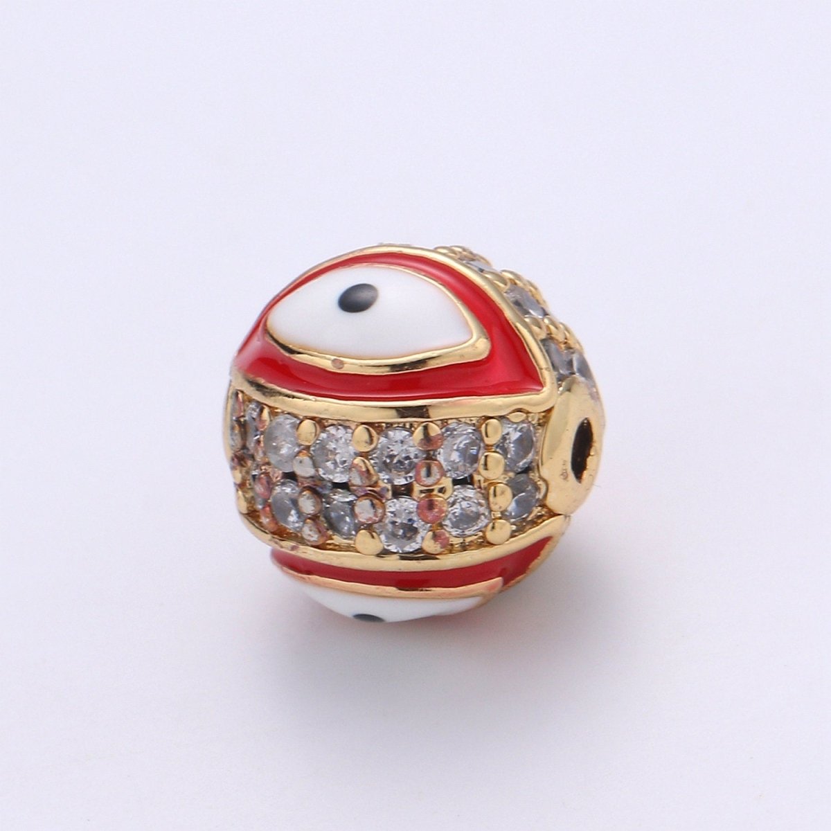 Evil Eye Beads - Round Circle Bead Spacer - Religious Amulet Prayer Beads - Gold Evil Eye Bracelet Beads - Micro Pave Small Hole Beads  B296-B298