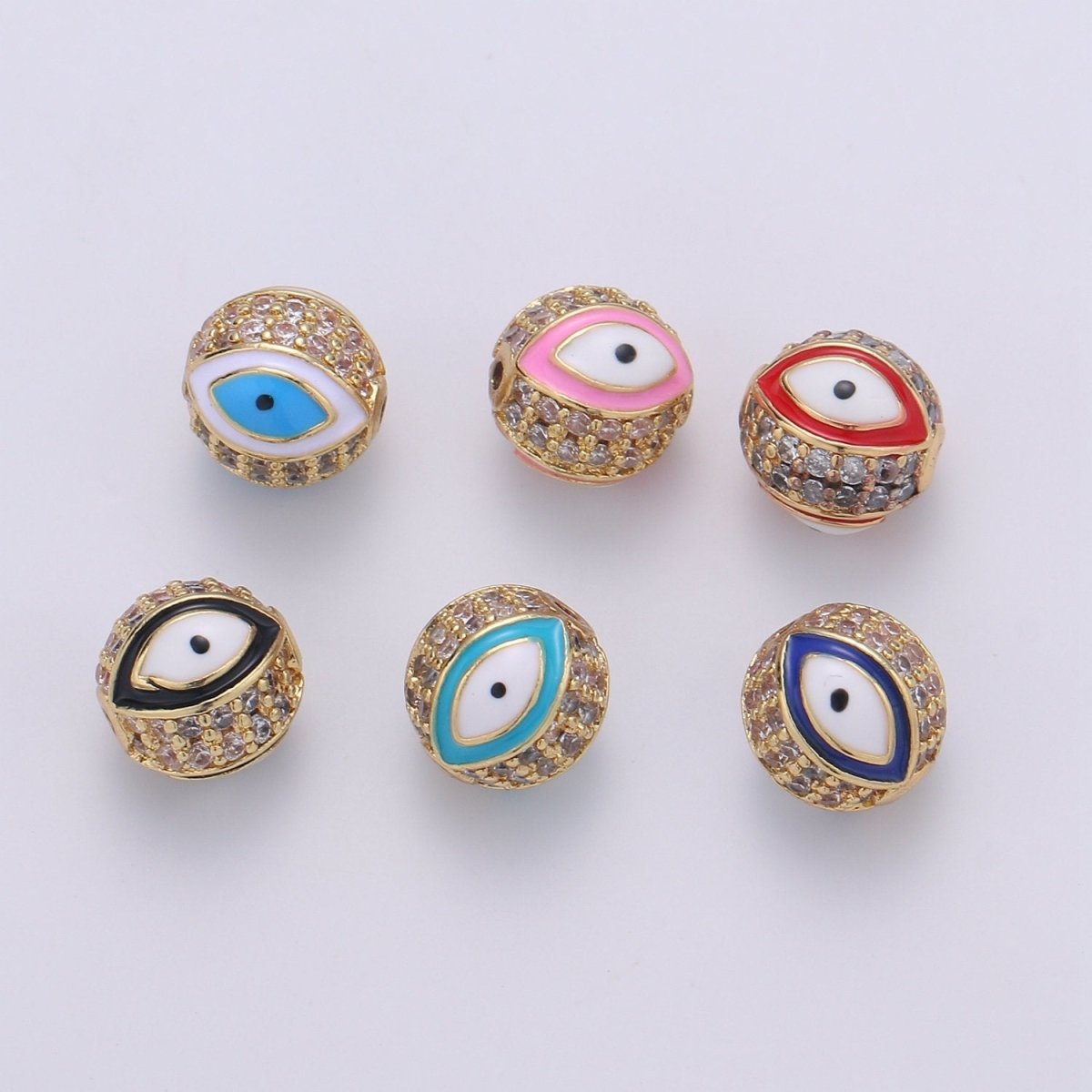Evil Eye Beads - Round Circle Bead Spacer - Religious Amulet Prayer Beads - Gold Evil Eye Bracelet Beads - Micro Pave Small Hole Beads  B296-B298