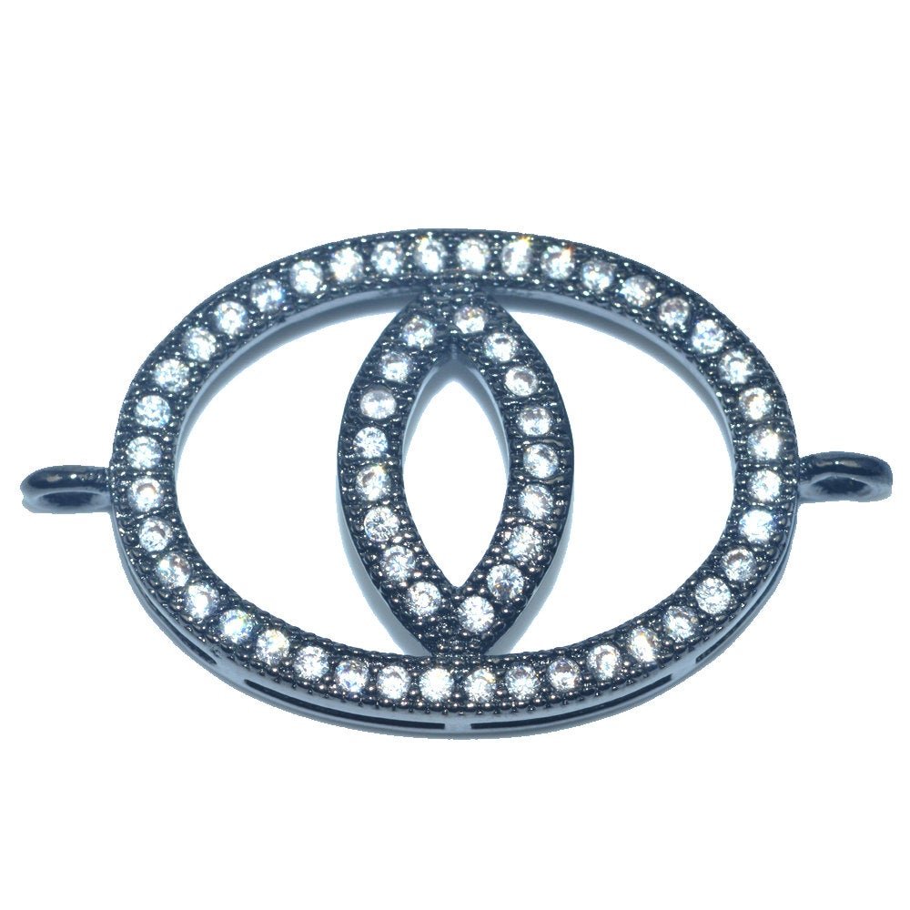 Evil Eye Connector Cubic Zirconia Crystal,Cooper,Gold Plated, Oval Eye Outlined Design Bracelet Connector Charms for Jewelry Making F-471