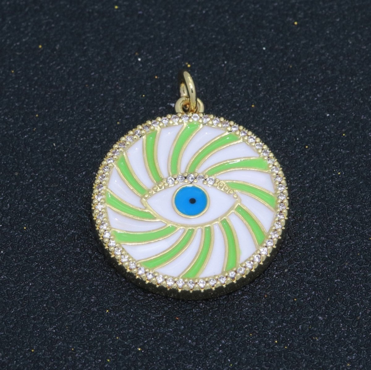 Evil Eye Gold Medallion Colorful Enamel Swirl Coin Charm Pink, Green, Red, Teal, White Color M-721 - M-730