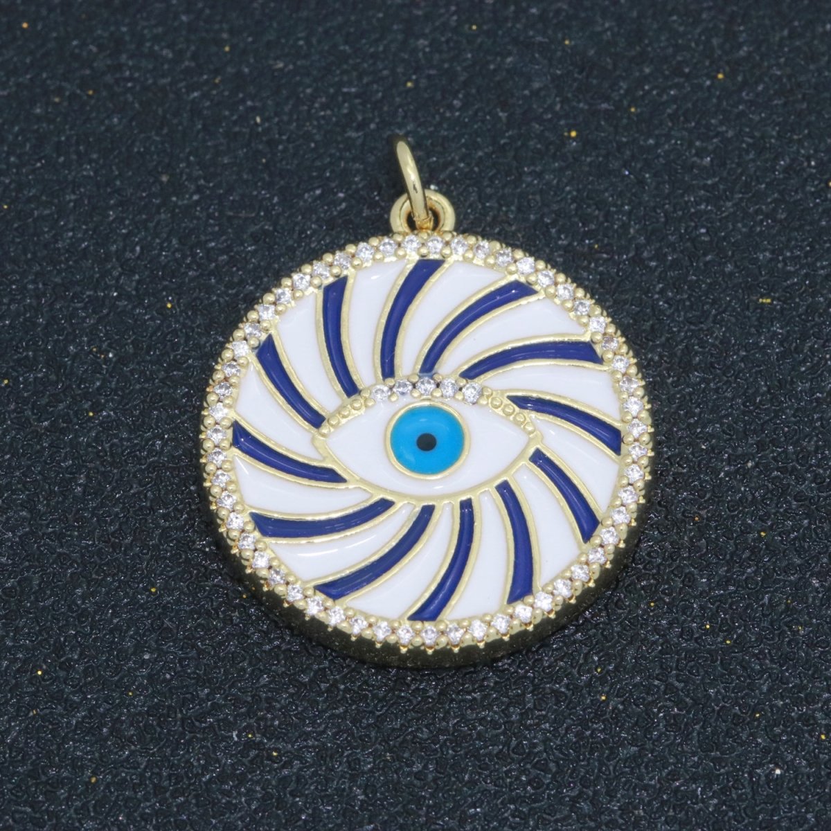 Evil Eye Gold Medallion Colorful Enamel Swirl Coin Charm Pink, Green, Red, Teal, White Color M-721 - M-730
