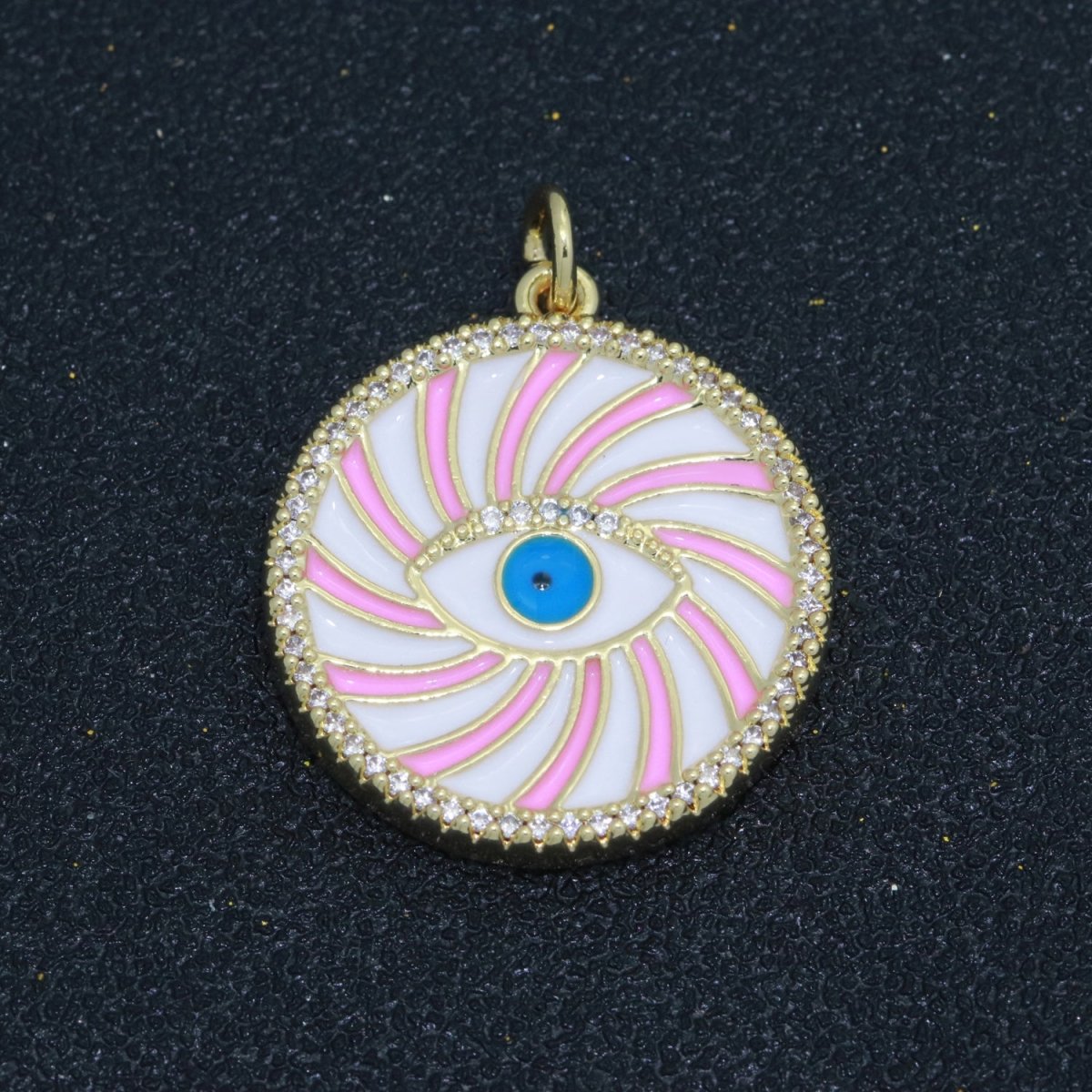 Evil Eye Gold Medallion Colorful Enamel Swirl Coin Charm Pink, Green, Red, Teal, White Color M-721 - M-730