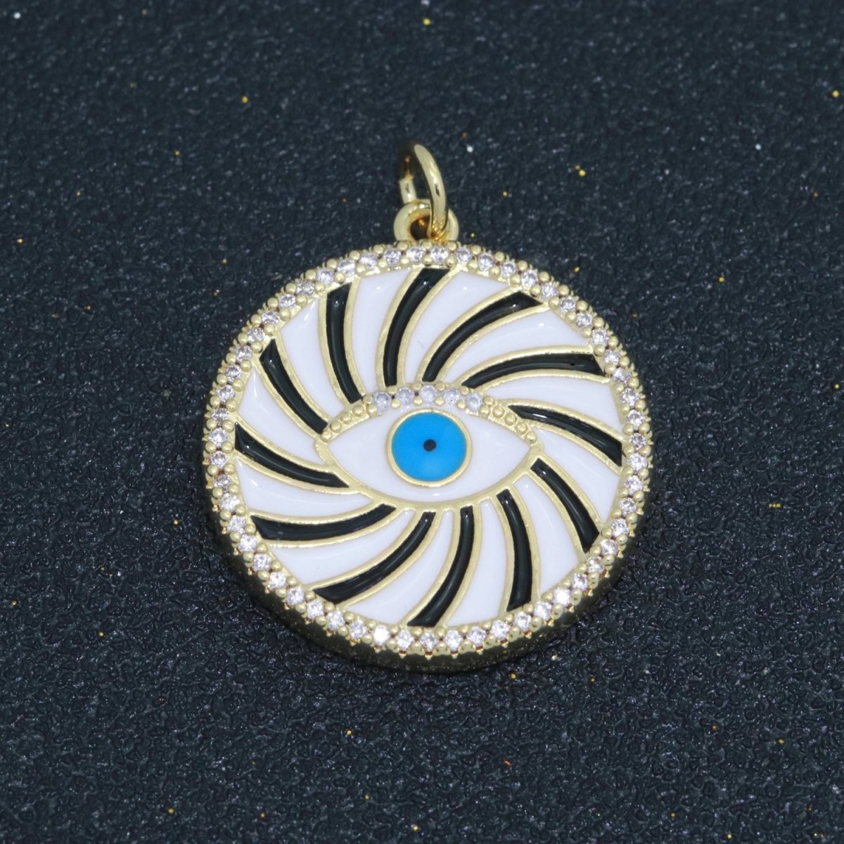 Evil Eye Gold Medallion Colorful Enamel Swirl Coin Charm Pink, Green, Red, Teal, White Color M-721 - M-730