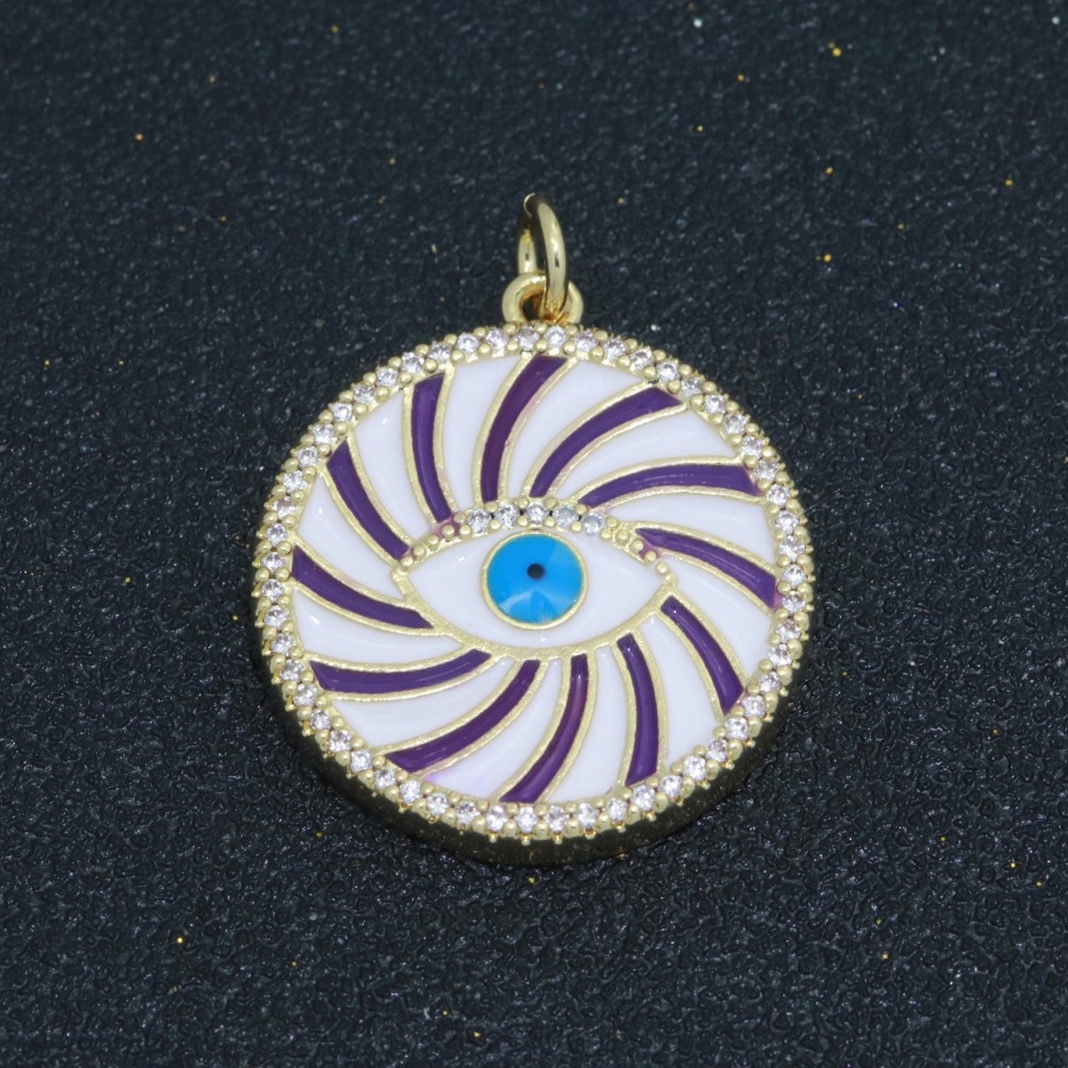 Evil Eye Gold Medallion Colorful Enamel Swirl Coin Charm Pink, Green, Red, Teal, White Color M-721 - M-730