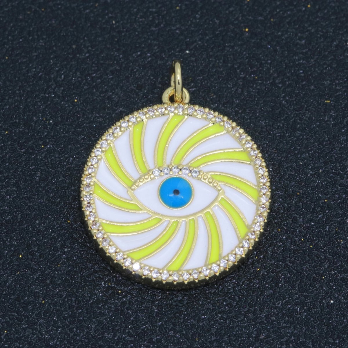 Evil Eye Gold Medallion Colorful Enamel Swirl Coin Charm Pink, Green, Red, Teal, White Color M-721 - M-730