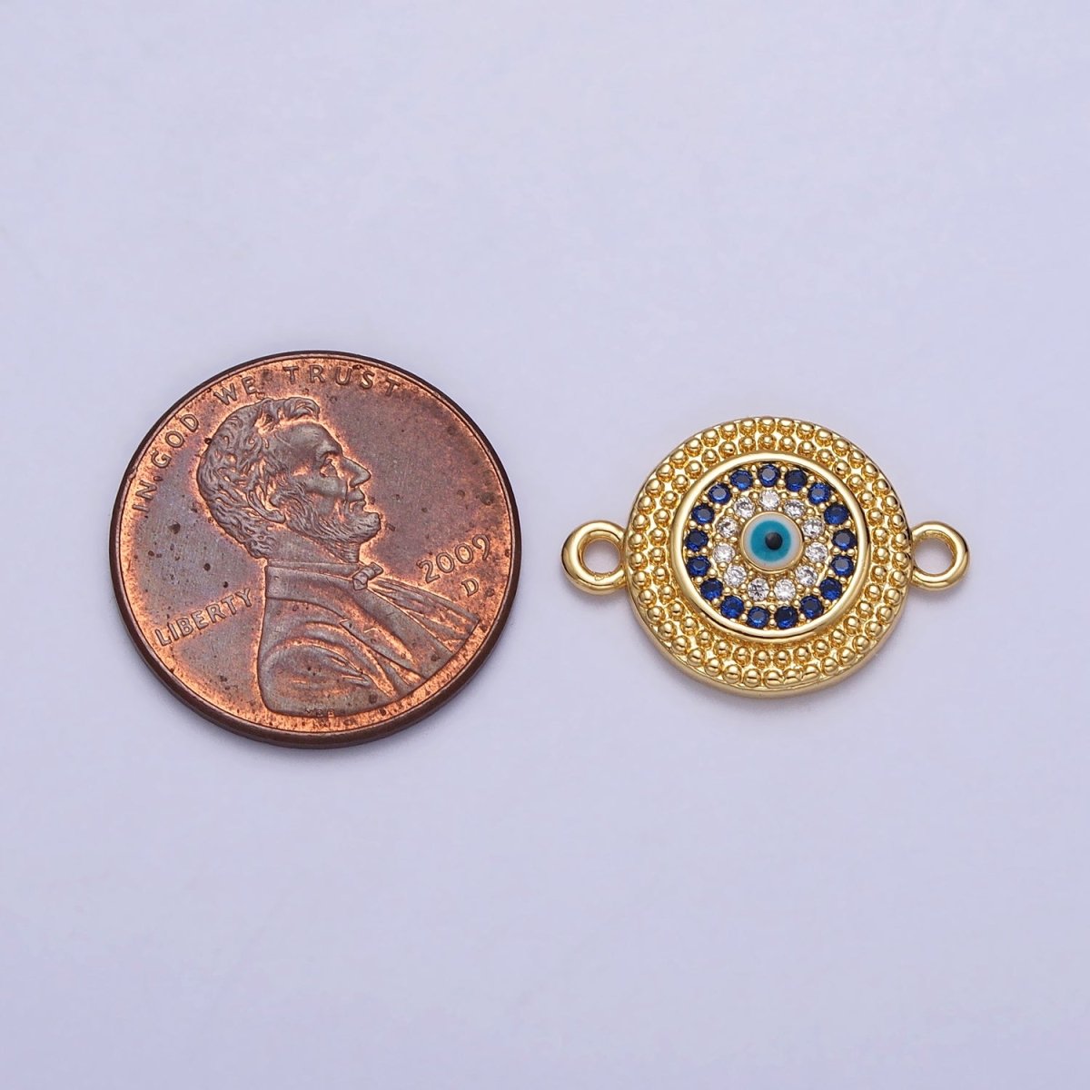 Evil Eye Micro Paved CZ Gold Beaded Round Connector | Y-707