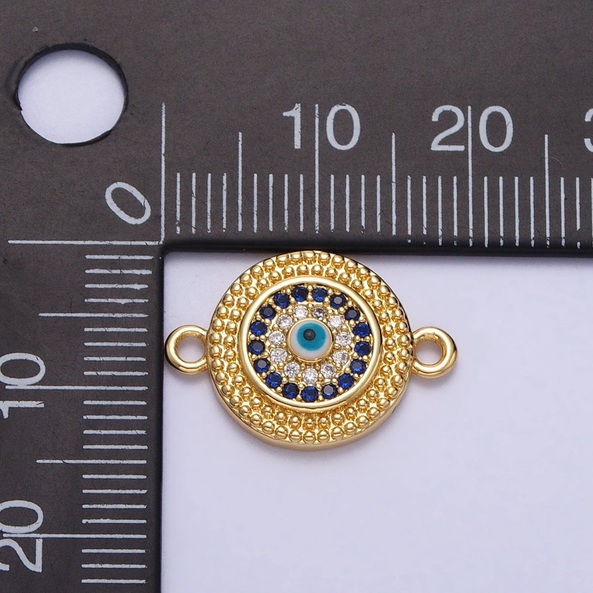 Evil Eye Micro Paved CZ Gold Beaded Round Connector | Y-707