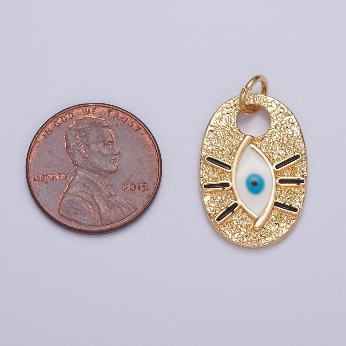 Evil Eye of Ra Enamel Hammered Oval Charm | X-124