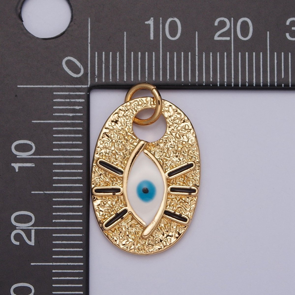 Evil Eye of Ra Enamel Hammered Oval Charm | X-124