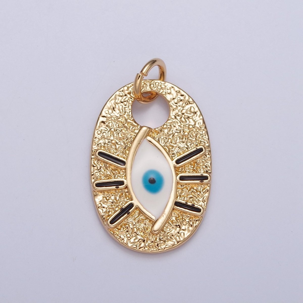 Evil Eye of Ra Enamel Hammered Oval Charm | X-124