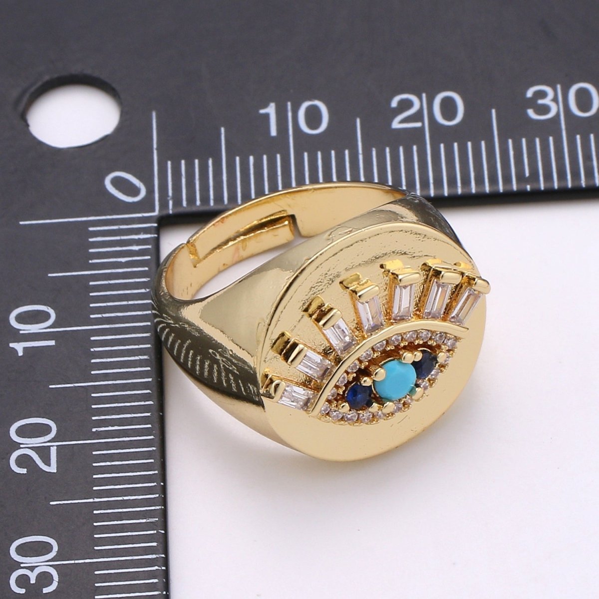 Evil Eye Ring, Signet Ring, Adjustable Gold Ring, Evil Eye Jewelry, Cubic Eye Ring, Stackable Ring, Turkish Evil Eye Amulet Jewelry R-197