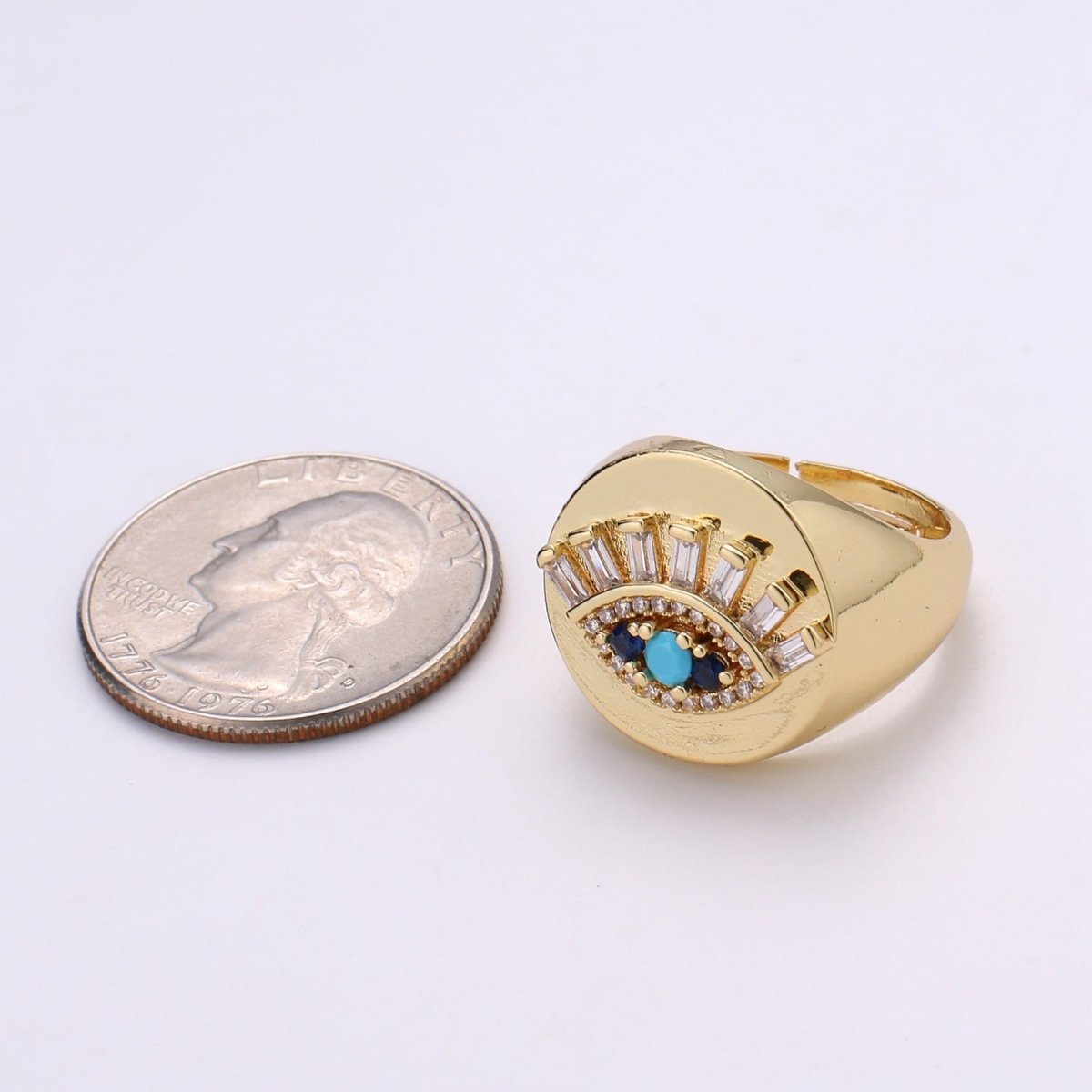 Evil Eye Ring, Signet Ring, Adjustable Gold Ring, Evil Eye Jewelry, Cubic Eye Ring, Stackable Ring, Turkish Evil Eye Amulet Jewelry R-197