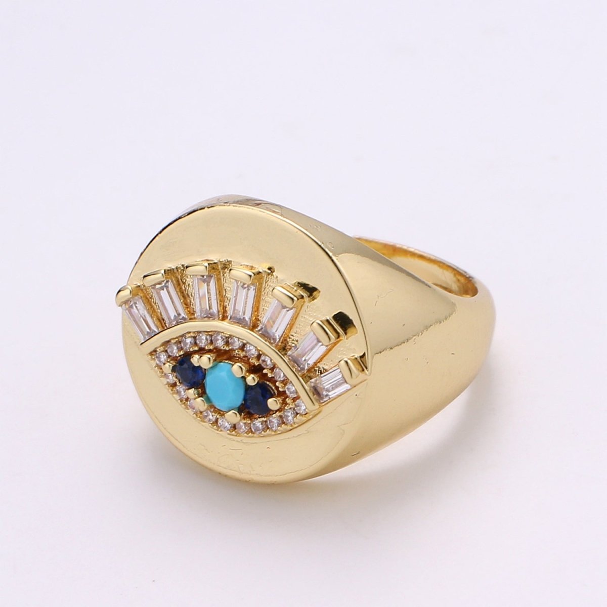 Evil Eye Ring, Signet Ring, Adjustable Gold Ring, Evil Eye Jewelry, Cubic Eye Ring, Stackable Ring, Turkish Evil Eye Amulet Jewelry R-197