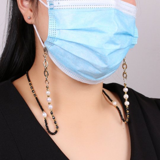 Face Mask Chain Gold Necklace, Face Mask Holder, Rondell Beaded Chain ONLY, Pearl Face Mask Chain, Handmade Cable Face Mask Chain