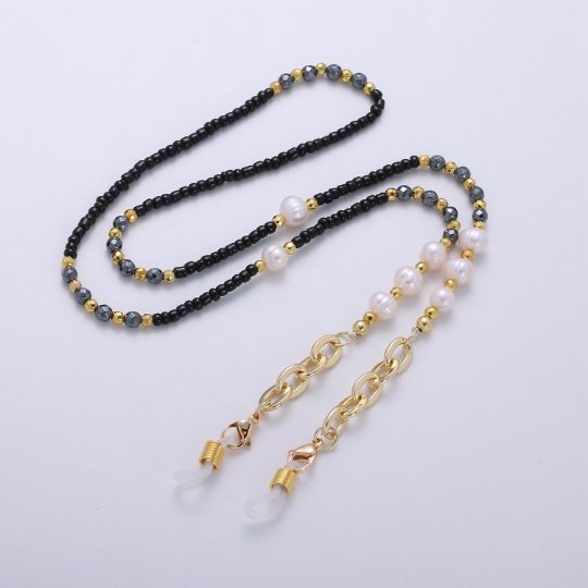 Face Mask Chain Gold Necklace, Face Mask Holder, Rondell Beaded Chain ONLY, Pearl Face Mask Chain, Handmade Cable Face Mask Chain