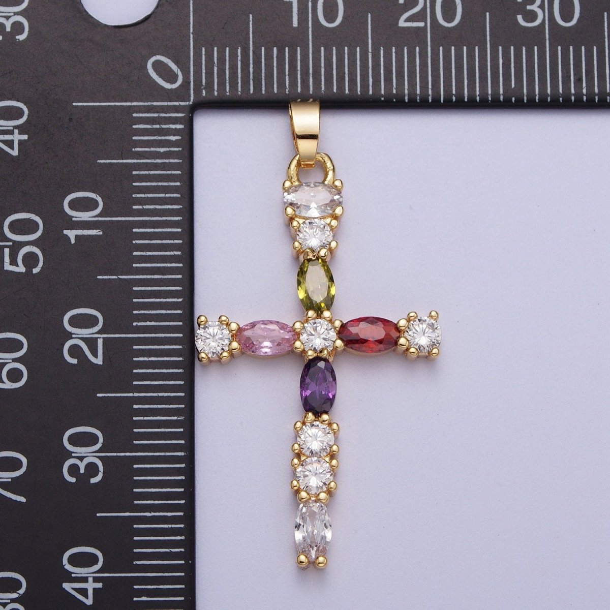 Faceted Marquise Gemstone Cross Style Pendant, 16K Gold Filled CZ Cross Pendant, Religious Christian Catholic Jewelry Charm Gift X-692
