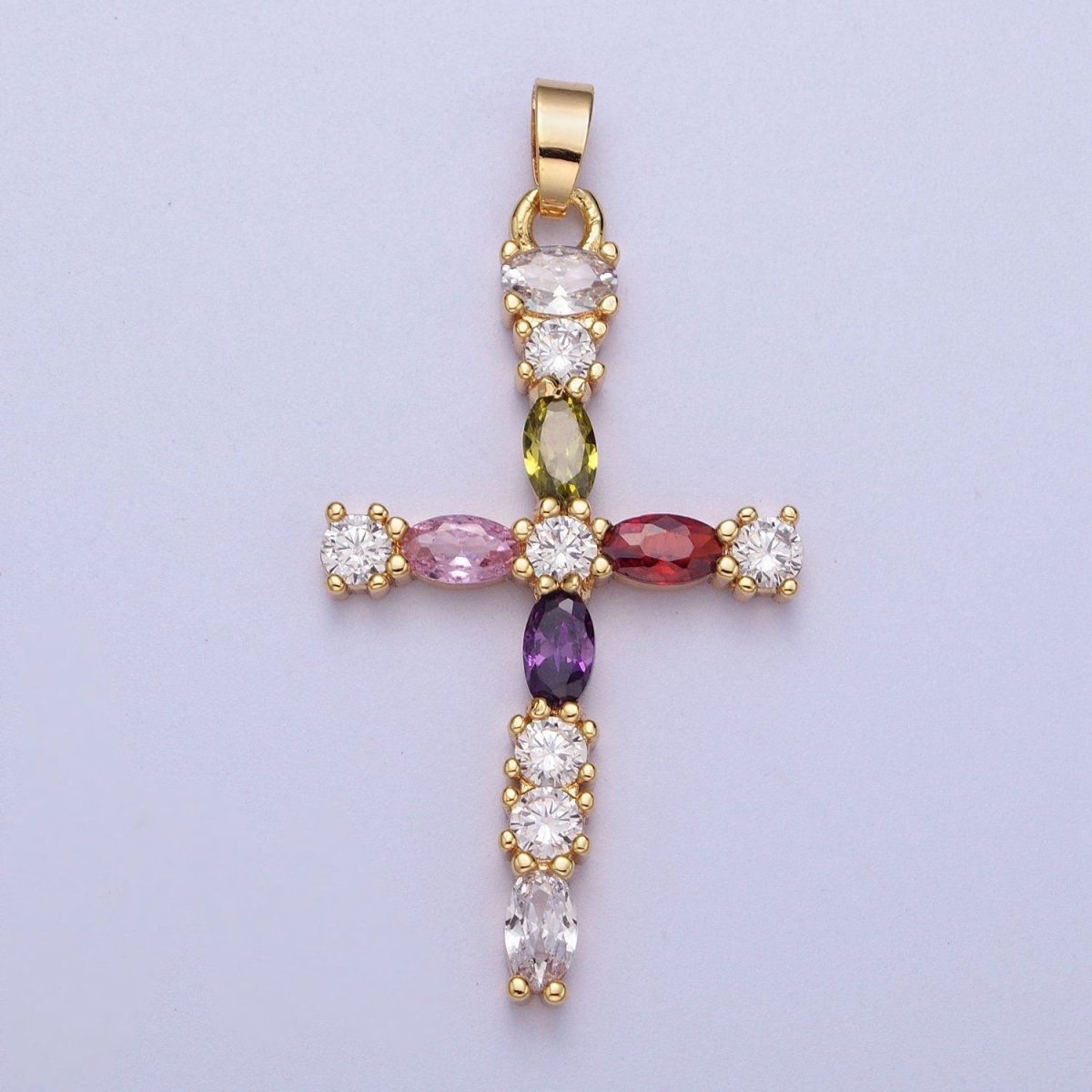 Faceted Marquise Gemstone Cross Style Pendant, 16K Gold Filled CZ Cross Pendant, Religious Christian Catholic Jewelry Charm Gift X-692
