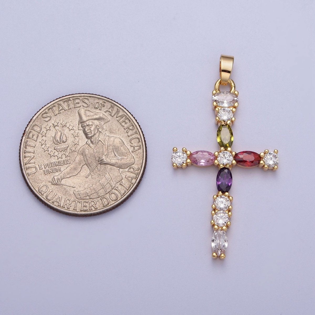 Faceted Marquise Gemstone Cross Style Pendant, 16K Gold Filled CZ Cross Pendant, Religious Christian Catholic Jewelry Charm Gift X-692