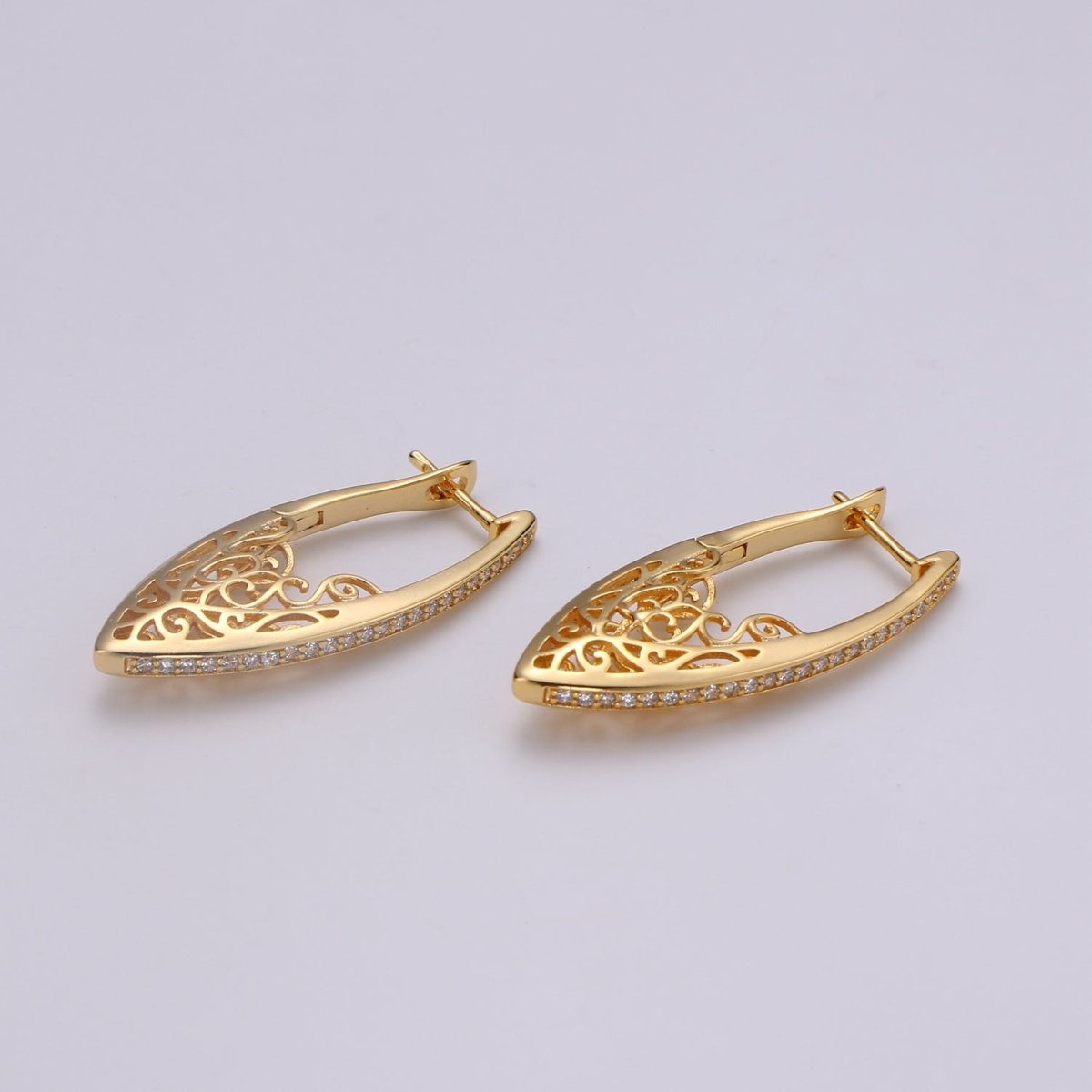 Filigree Classy Design 24K Gold Stud Earring, Gold filled CZ Pave Earring for DIY Earring Craft Supply Jewelry Making Q-321