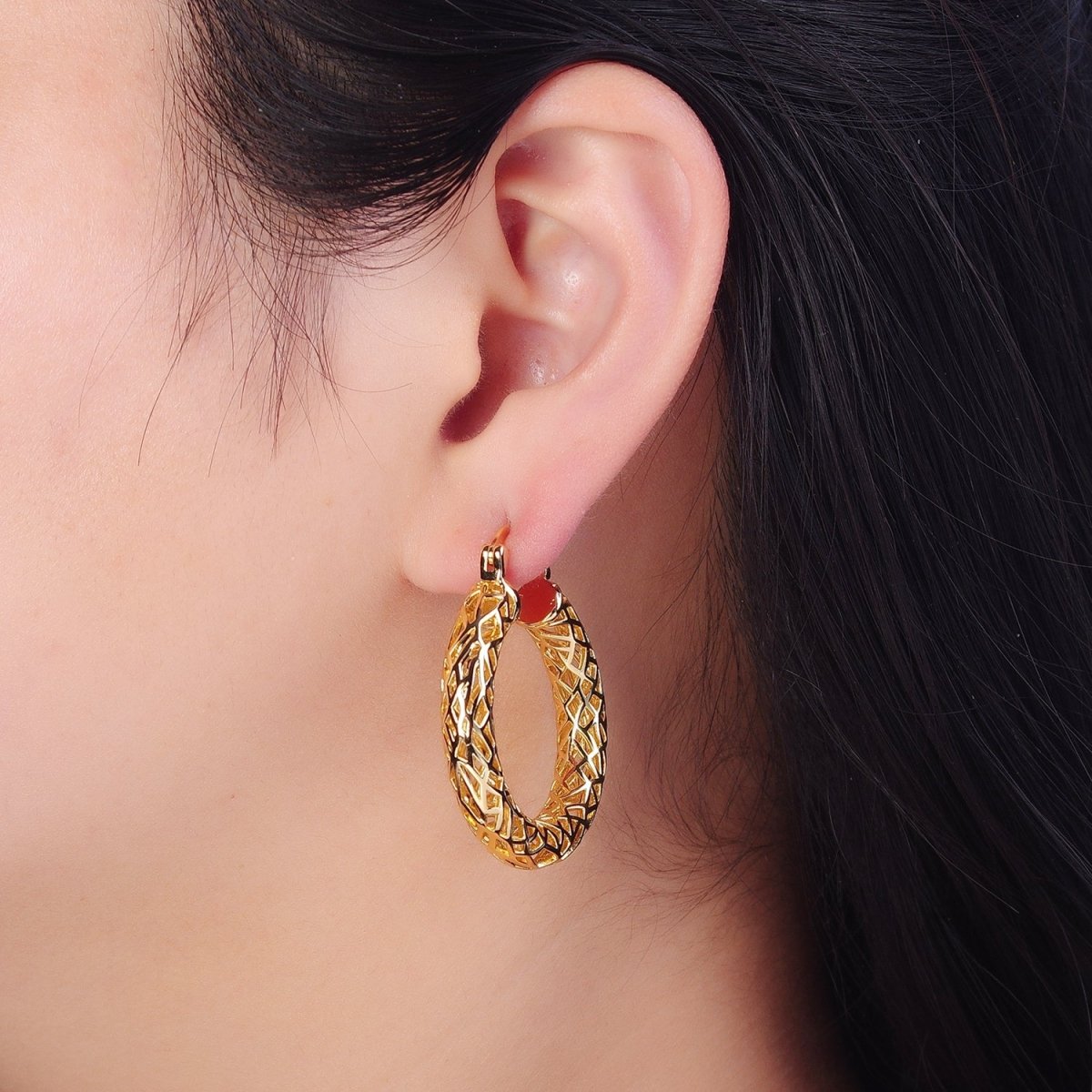 Filigree Hoop Earrings Artisan Filigree Heirloom Gold Plated Stylish Earring V-161