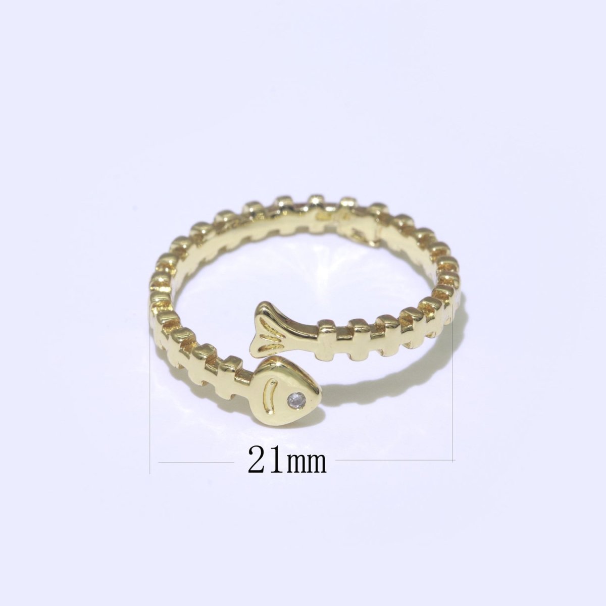Fish Bone Ring Gold Filled Skeleton Ring Fish Jewelry Dainty Open Adjustable Ring O-436