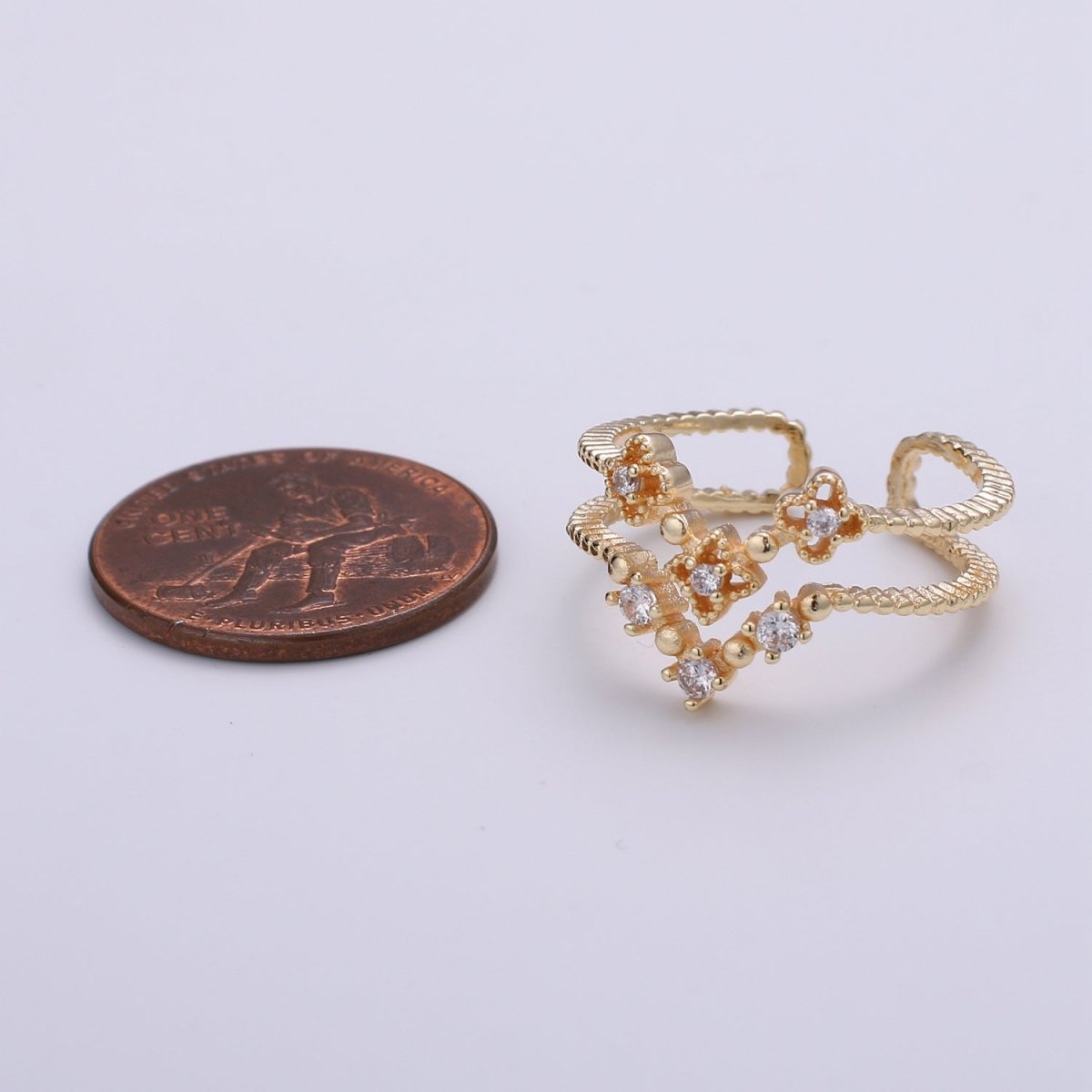Flower Cubic Mini Charm Ring, Cluster Cubic Pave 18K Rose Gold Ring Solitaire CZ Pendant Double Ring, Dainty ring Charm, R-283