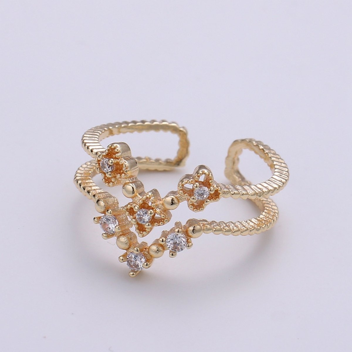 Flower Cubic Mini Charm Ring, Cluster Cubic Pave 18K Rose Gold Ring Solitaire CZ Pendant Double Ring, Dainty ring Charm, R-283