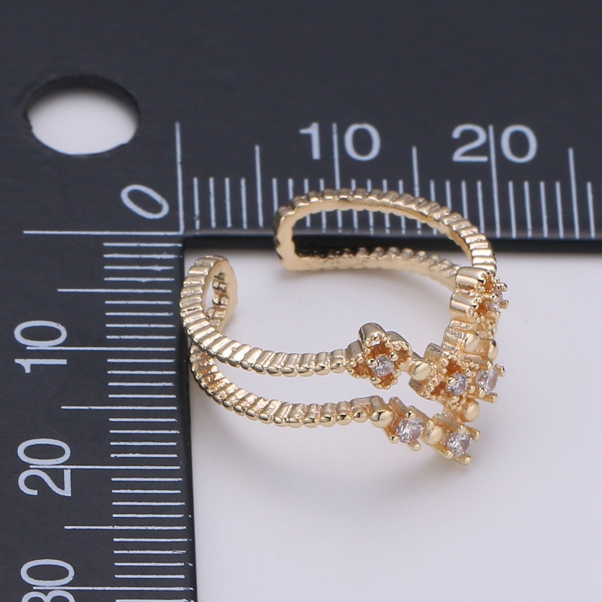 Flower Cubic Mini Charm Ring, Cluster Cubic Pave 18K Rose Gold Ring Solitaire CZ Pendant Double Ring, Dainty ring Charm, R-283