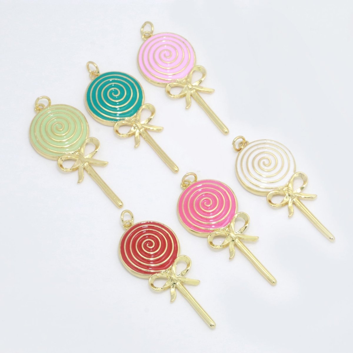 Foodie Gold Lollipop Colorful Enamel Candy Charm Inspired Pink, Green, Red, Teal, White Color M731 - M-736